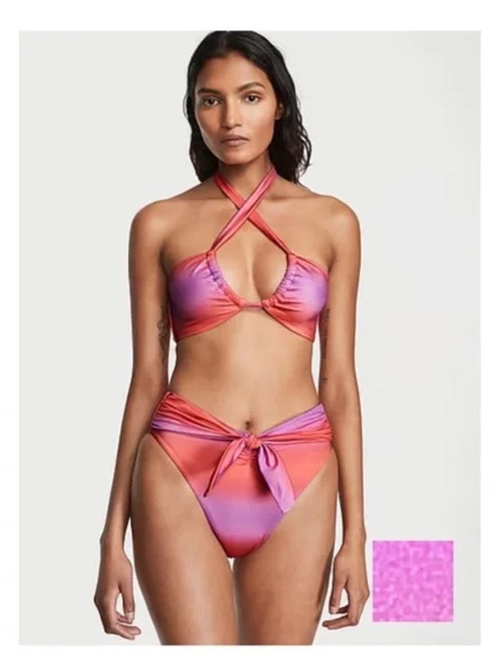 Victoria's Secret Pink and Coral Ombre Crisscross Bikini Top Size M